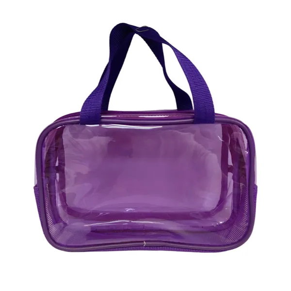 Clear Purple PVC Travel Toiletry Bag, Multi‑Zipper Transparent Cosmetic Organizer With Carry Handles