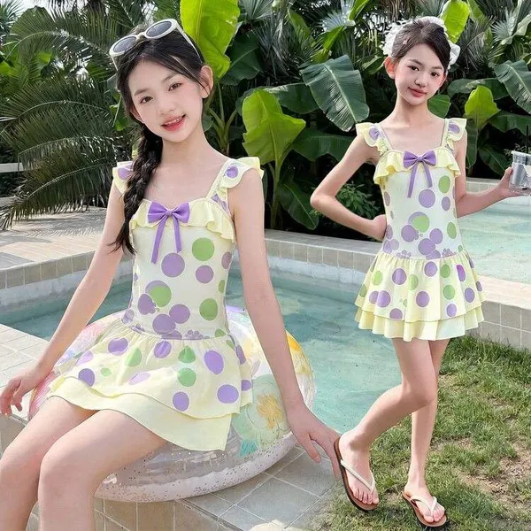 Summer New Arrival Girls One Piece Swimsuit Older Kids Vacation Gorgeous Quick Dry Swim Dress