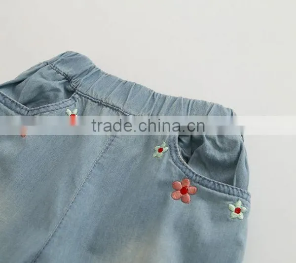 Wholesale Baby Girl Clothes 2016 New Summer Girl Jeans Lovely Little Girl Flower Embroidery Jeans photo-5
