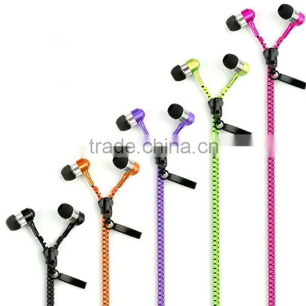 Hot Sale Good Quality Zipper Earphone for Mobile Phone, Wired Earphone Headphone With Volume Control, With Mic