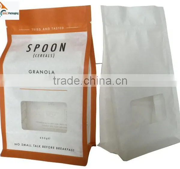 Block Bottom White Kraft Paper Laminated Bags With Clear Window For Food Pack Quality Choice