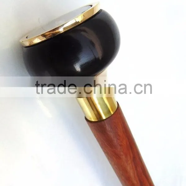 Brass & Wooden Ware Designer Black Color Compass Handle Walking Stick Wk1113