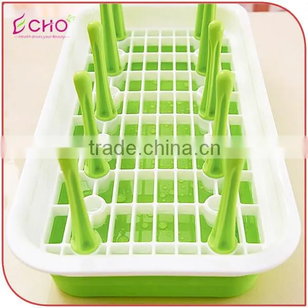Kitchen Tableware Plastic Rectangle Green Draining Dish Rack for Water Cups and Saucers Holder photo-2