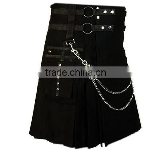 Active Men Black Fashion Kilt, Utility Chain Kilt photo-3