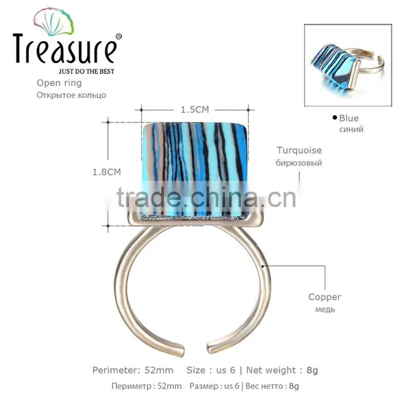 Fashion Jewelry 2015 Acrylic Gold Ring Blue Adjustable Rings Jewelry photo-3