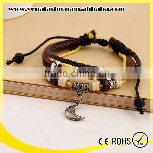 Moon Multilayers Cheap Teen Leather Cuff Bracelet photo-3