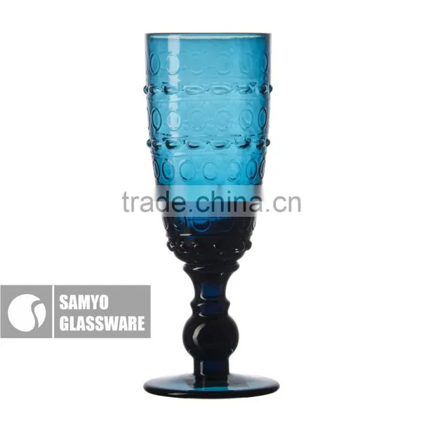 SAMYO Crafted Bule Machine Pressed Glass Cup With Circle Pattern photo-2
