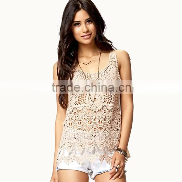 Ladies 100 Cotton Crocheted Tank Top/vest/singlet