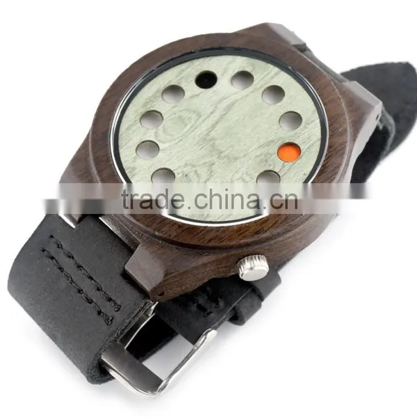 China 100% Genuine Leather Band Watch Japan Movement Wood Watch photo-6