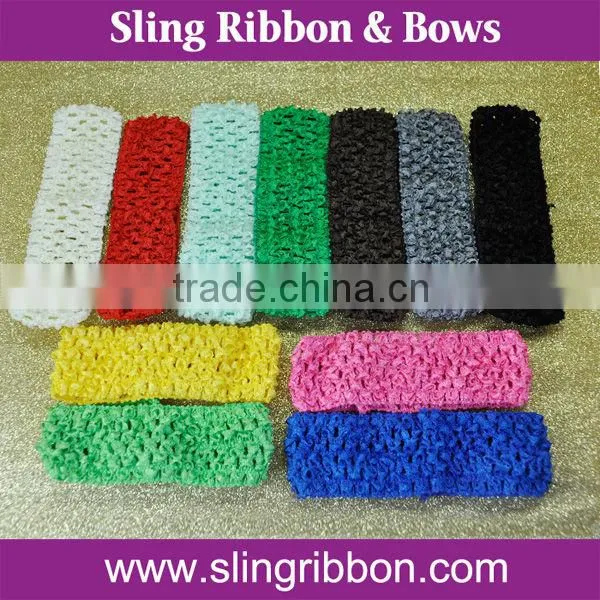 Hot Sales Curly Grosgrain Ribbon Bow Elastic Crochet Headband For Kids photo-3
