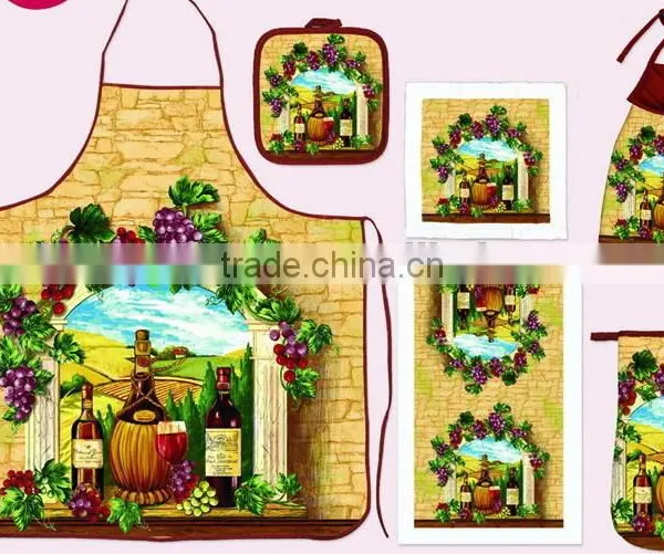 Silk Screen Pigment Printing Vintage Style Apron Set With Chinese Hot Pot Set photo-2