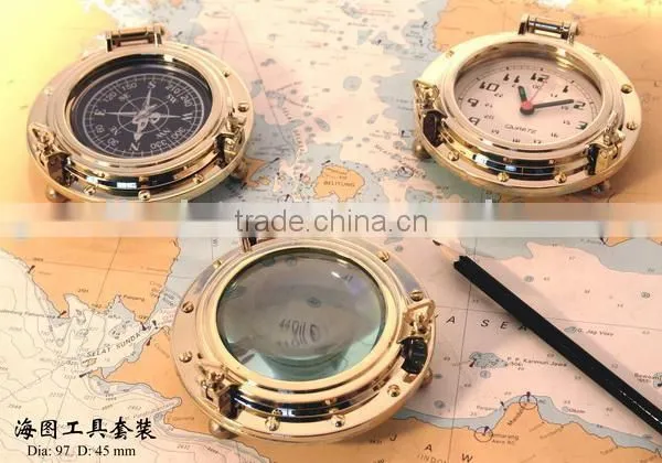 Nautical Porthole Compass, Clock & Magnifier