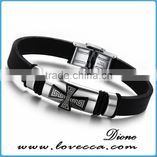 Charm Rubber Silicone Chain Gold Cross Wristband Bracelet for Mens With Stainless Steel Buckle photo-2