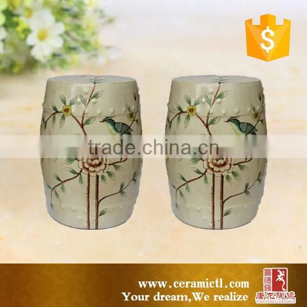 H 45cm Green Stool Ceramic Drum Side Table photo-4