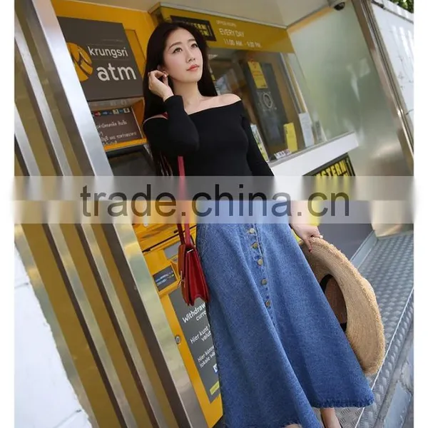 2017 New Fashion Ladies Long Denim Skirts Long Jeans Skirts photo-2