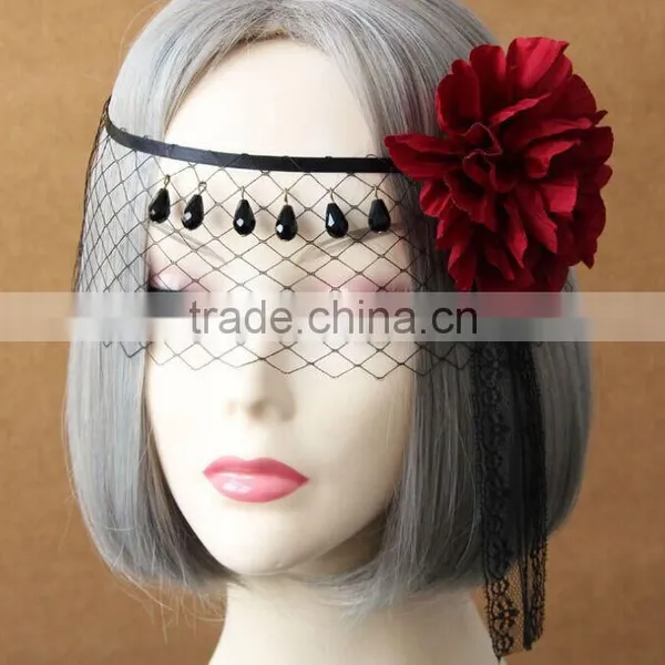 Europe Vintage Black Lace Yashmak,retro Sexy Diamond Veil,crow Yashmaks for Women photo-3
