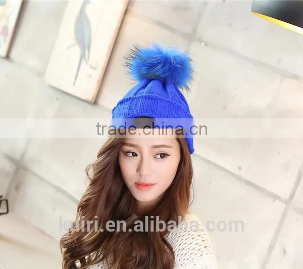 Puffs Fox Fur Ball Wool Cotton Hats Knitted Beanie Real Fox Furry Pom Pom Bomber Hats Bonnet Crochet Large Fluffy Ball Hats photo-4
