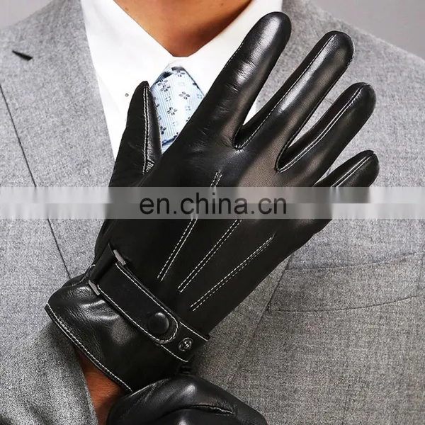 Top Quality 100% Genuine Cowhide Analine Leather Mens Driving Gloves With Button