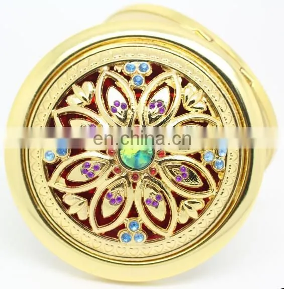 Flower Decoration Gold Metal Make-up Mirror