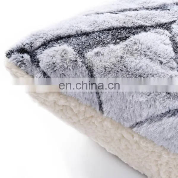 Decorative Luxury Warm Sofa 100% Polyester Cutting Rabbit Faux Fur Square Shape Gray Cushion Custom Cushions photo-3