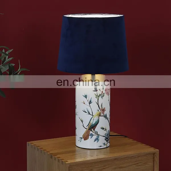 Elegant Modern Design Flower and Bird Living Room Desk Porcelain Night Lamp for Hotel Decor photo-4