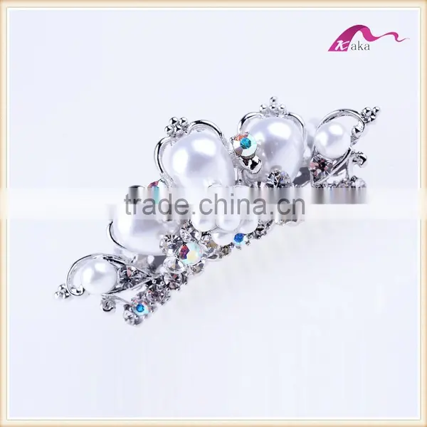 Fashion Crown Tiara Pearl Decorative Hair Comb Clips photo-4