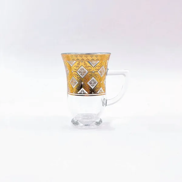 Gold Color 6 Pcs Cawa Cup of Clear Glass Arabic Tea Cup Sets photo-4