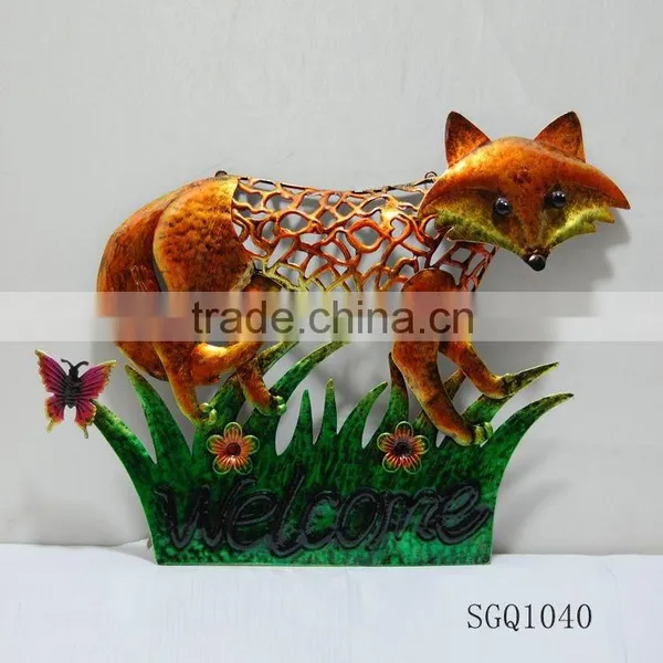Metal Fox Wall Hanging Decoration With Welcome Sign for Home Decor