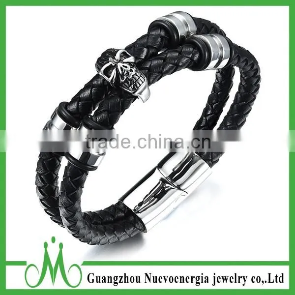 Unisex Jewelry Blue Genuine Leather Mens Bracelet Bangle Braided Durable Magnetic Clasp photo-4