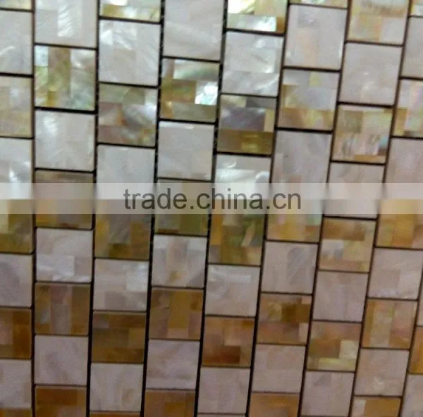 Brick Pattern Chinese River Shell Mix Gold Lip Mother of Pearl Mosaic Tile Suppplied on Magnesium With Joints photo-3