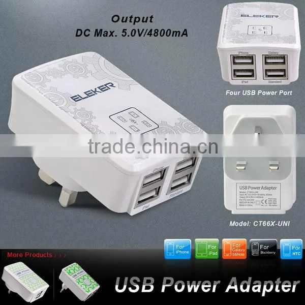 Hot Selling 4 USB Port UK Plug Travel Wall Mobile Charger Power Adapter For Iphone photo-4
