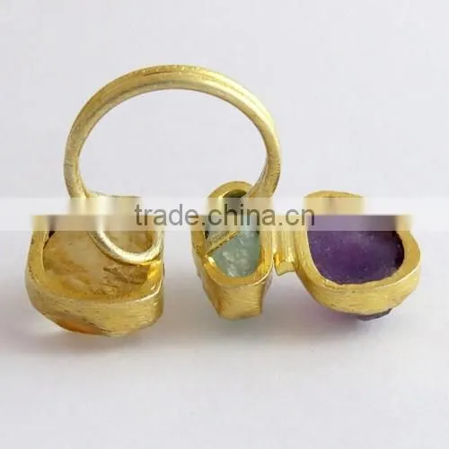 Amethyst & Aquamarine & Ctrine !! 925 Sterling Silver Gold Plated Ring, Silver Jewellery India, 925 Sterling Silver Jewellery photo-6
