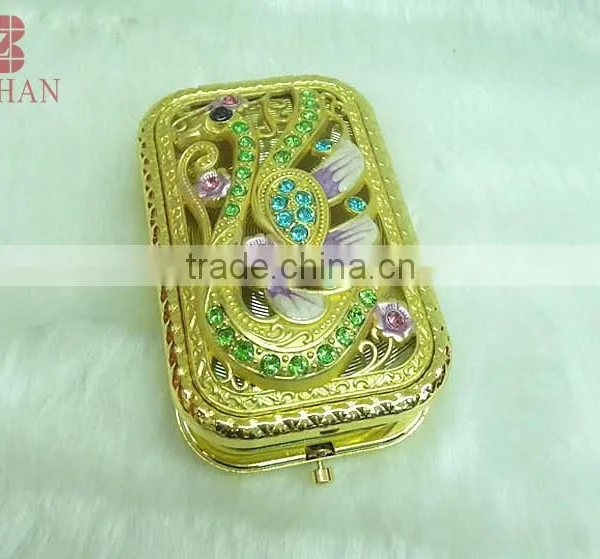 Metal Souvenir Gold Swan Rhinestone Mirror/antique Gold Swan Makeup Mirror/promotional Gift Gold Swan Compact Mirror photo-2