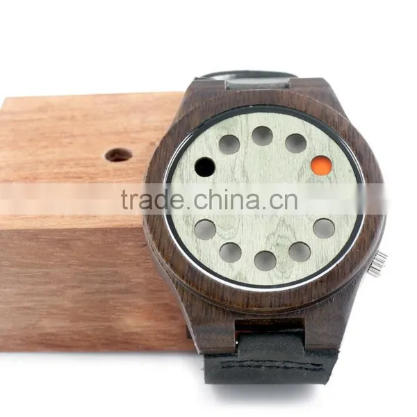 China 100% Genuine Leather Band Watch Japan Movement Wood Watch photo-5