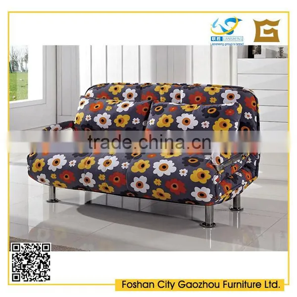 Rural style flower sofa cum bed fabric fold out sofa bed with arms for home furniture