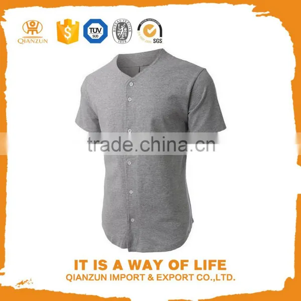 Grey Custom Active Short Sleeve Button Blank Men Baseball Jersey