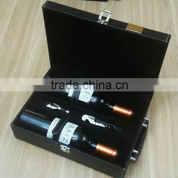 Wholesale Custom High-grade Black PU Leather 2 Bottles of Red Wine Champagne Boxes photo-2