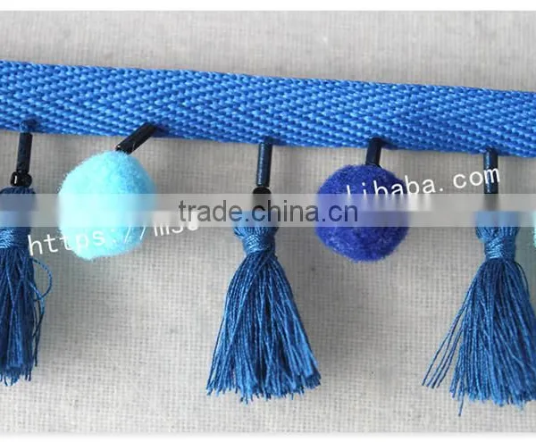 Newest Design Handmade 4.5cm Width Beaded Pompom Fringe Wholesales photo-3