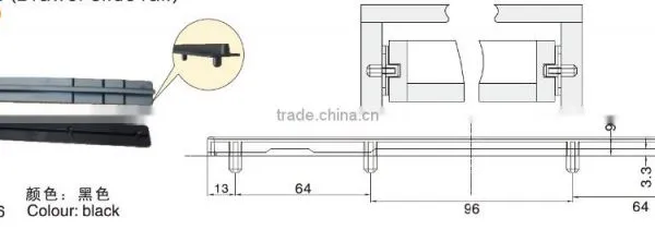 0219010 Black Plastic Drawer Slide Rail for Furniture Cabinet