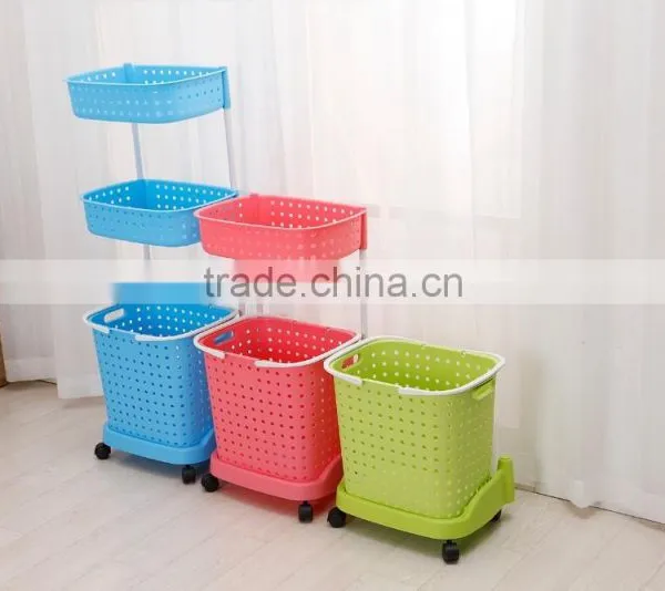 Plastic Household Laundry Basket Clothing Barrels Laundry Basket Sorter Care Rolling Cart photo-2