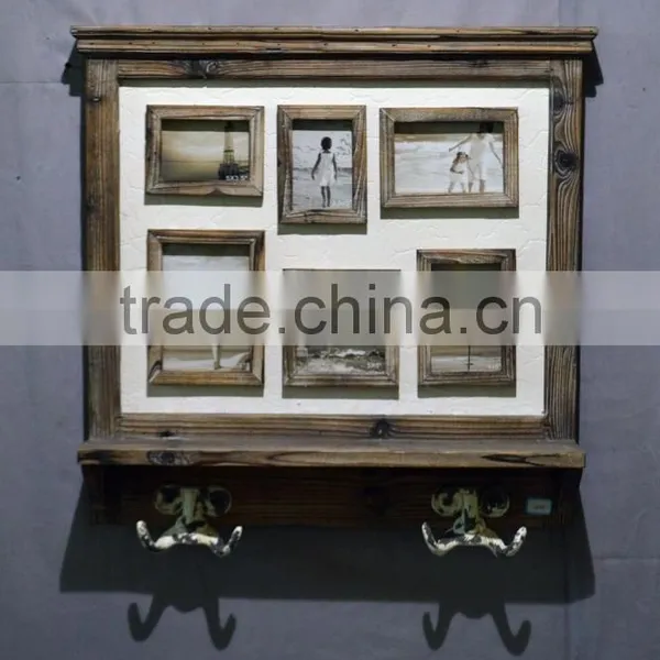 2016 Vintage Wood Wall Shelf With Hooks and Frames photo-5