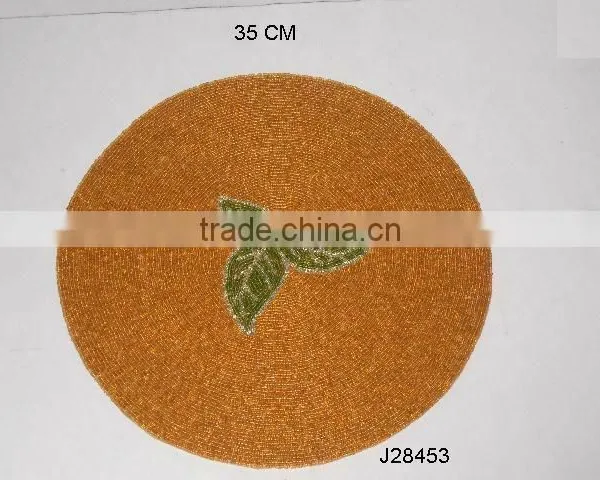 Yellow Glass Bead Place Mats With Green Leaf Patterns Other Colours Also Available