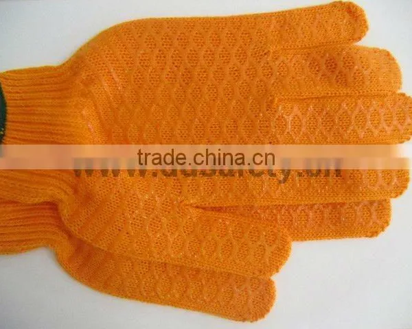DDSAFETY 2017 Orange Cotton Polyester String Knitted PVC Honey Comb Both Sides Safety Fishing Gloves photo-2