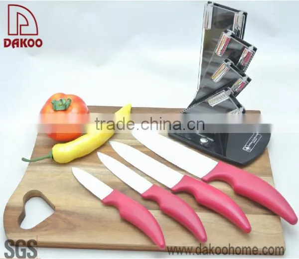 4 Pieces Red Color Handle Zirconia Chef/Utility/Paring Knife photo-3