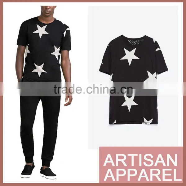Custom And Wholesale Short Sleeves 100%cotton T Shirt Printing Star Print Round Neck Short Sleeves T-shirts For Men