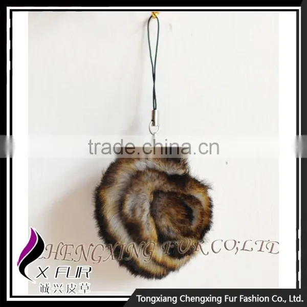 CX-P-22 Genuine Rex Fur Flower Mobile Phone Charms Fancy Keychain photo-2