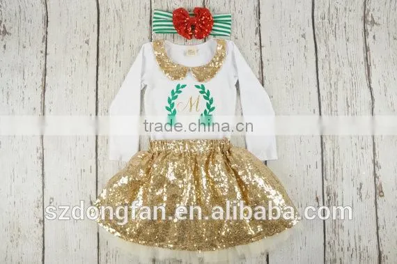 Baby Girls Christmas Outfits Stana Baby Toddlers Sequins Collar Tops And Skirt Sets Infant Girls Personalized Outfit photo-2