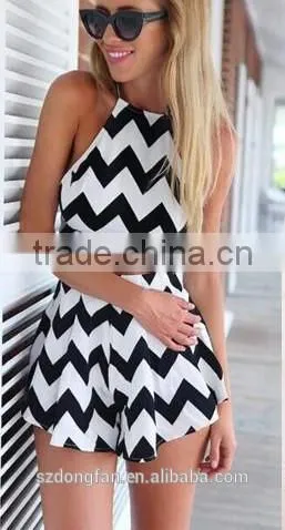Wholesale Women Clothing Women Summer Dress Striped Playsuit Summer Style Shorts Backless Sexy Jumpsuit Crop Top and Skirt Set photo-2
