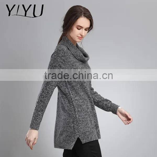 Fashion Winter Sweater Women Grey Rollneck Long Knit Cashmere Pullover photo-2