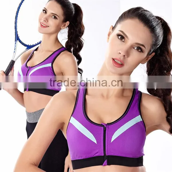 Trade Assurance Shockproof Front Zipper Buttoned Nylon Sexy Women Sports Bra photo-3